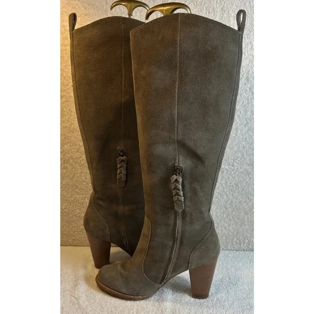 Joie Women’s Suede Leather Tan/Beige Knee-High Heeled Boots, Size 38- US7-7.5